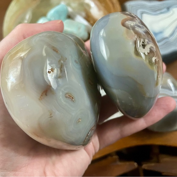 Medium 1 puffy flower agate heart - Picture 3 of 8